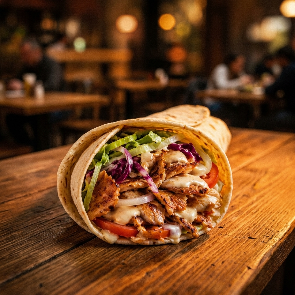 Durum — galette garnie de viande grillée et crudités